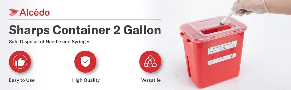 Alcedo Sharps Container for Home Use 2 Gallon (2-Pack) | Biohazard Needle and Syringe Disposal | Professional Medical Grade 2 Gallon 2 - Sharps container