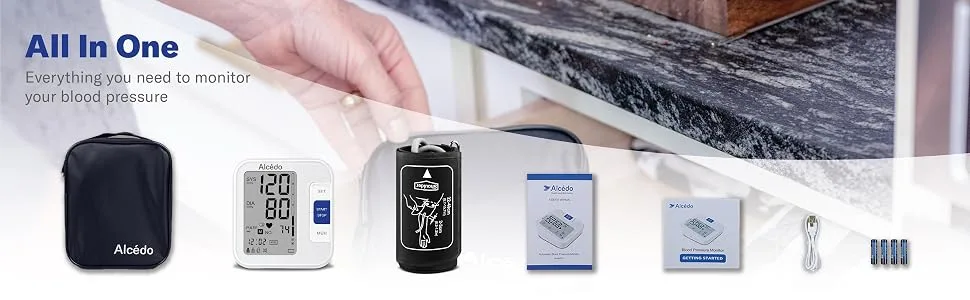 Alcedo Blood Pressure Monitor Upper Arm, Automatic Digital BP Machine with Wide-Range Cuff for Home Use, LCD Screen, 2x120 Memory, Talking Function - all in one