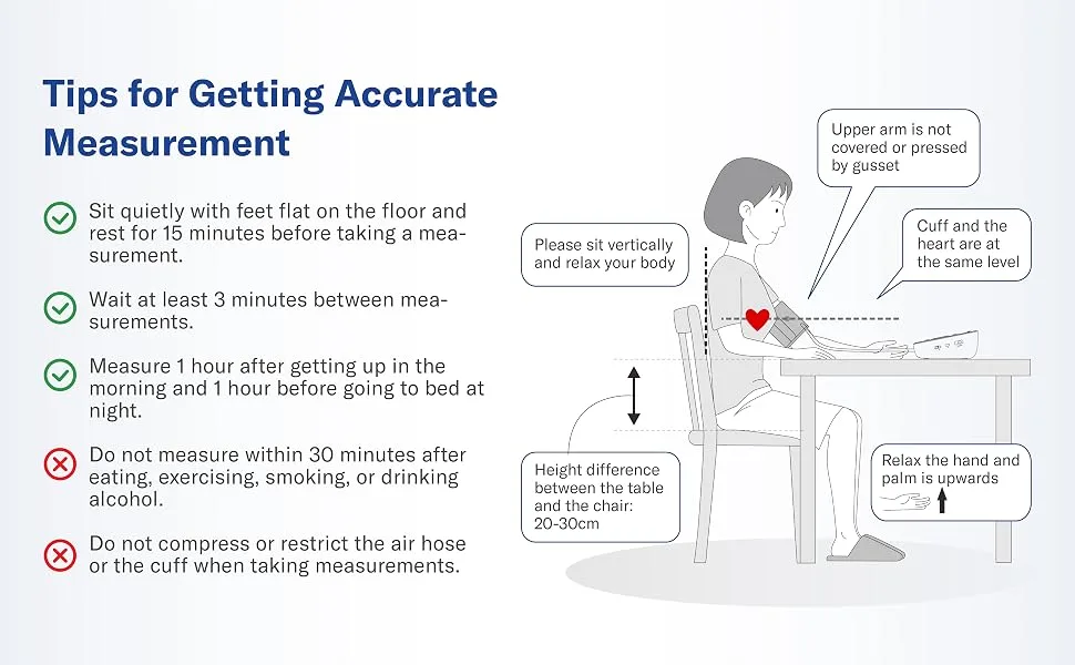 Alcedo Blood Pressure Monitor Upper Arm, Automatic Digital BP Machine with Wide-Range Cuff for Home Use, LCD Screen, 2x120 Memory, Talking Function - Tips for Getting Accurate Measurement