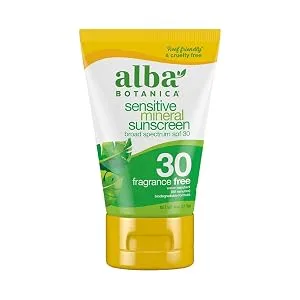 Alba Botanica Sunscreen Lotion, Sensitive Mineral, SPF 30, Fragrance Free, 4 Oz Sensitive Fragrance Free (SPF 30) - sensitive mineral sunscreen