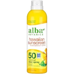 Alba Botanica Hawaiian Sunscreen Clear Spray, SPF 50, Coconut, 6 Oz Nourishing Coconut (SPF 50) - Alba Sunscreen Spray Coconut SPF 50