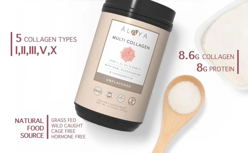 Alaya Multi Collagen Powder - Type I, II, III, V, X Hydrolyzed Collagen Peptides Protein Powder Supplement with MSM + GC (Unflavored) - multi collagen
