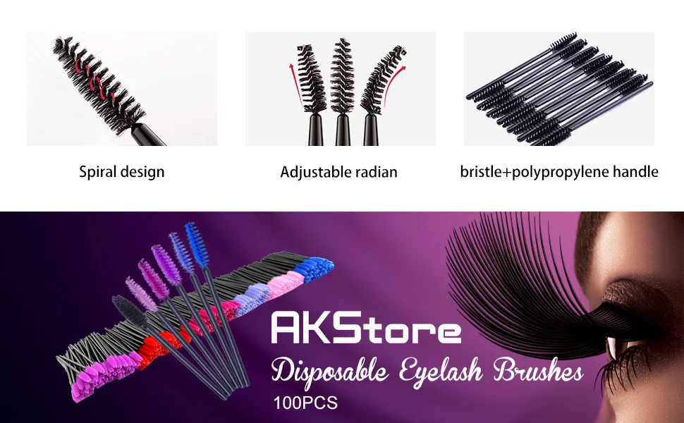 AKStore 200 PCS Disposable Eyelash Brushes Mascara Wands Eye Lash Eyebrow Applicator Cosmetic Makeup Brush Tool Kits (White-Pink) White Pink - eyelash brush black-2