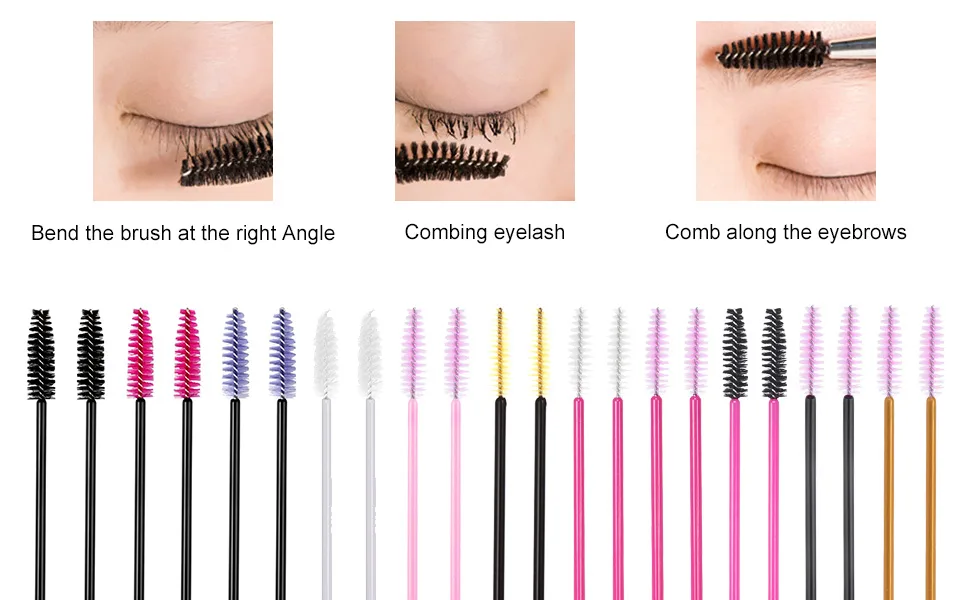 AKStore 200 PCS Disposable Eyelash Brushes Mascara Wands Eye Lash Eyebrow Applicator Cosmetic Makeup Brush Tool Kits (White-Pink) White Pink - eyelash brush black-3