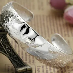COLLBATH Open Bracelet Bracelets for Women Lotus Open Bangle Delicate Sturdy Silver Plated Carved Bracelet Bangle Jewelry for Ladies - product information 5