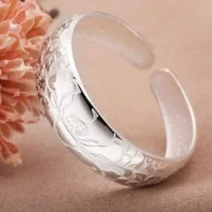 COLLBATH Open Bracelet Bracelets for Women Lotus Open Bangle Delicate Sturdy Silver Plated Carved Bracelet Bangle Jewelry for Ladies - product information 6