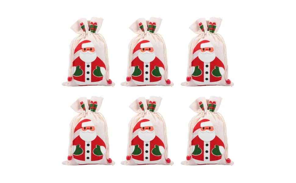 SEWOART 6pcs Pack Christmas Drawstring Bag Printing Cotton Bag 15x23cm Assorted Color 3 - product information 1
