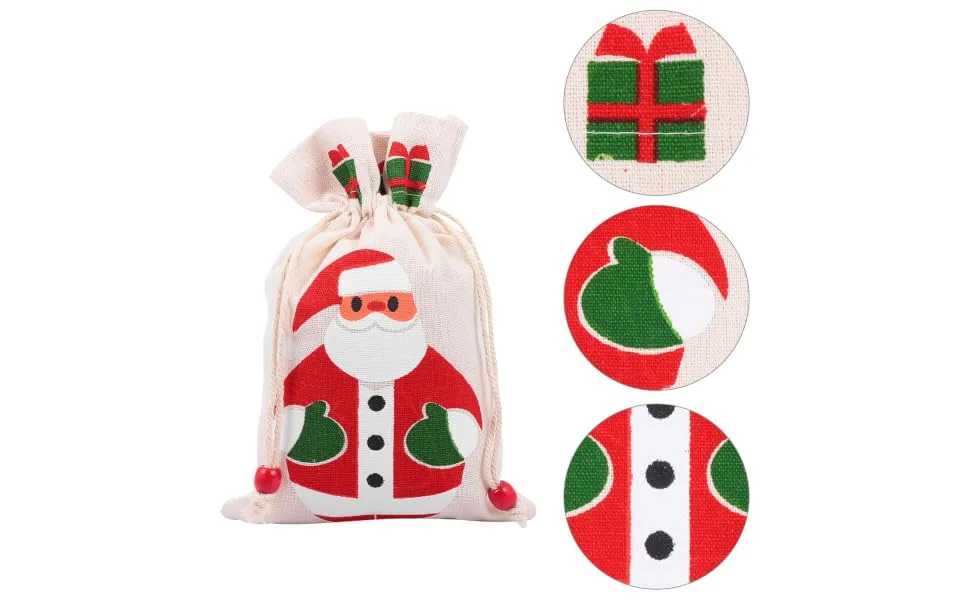 SEWOART 6pcs Pack Christmas Drawstring Bag Printing Cotton Bag 15x23cm Assorted Color 3 - product information 3