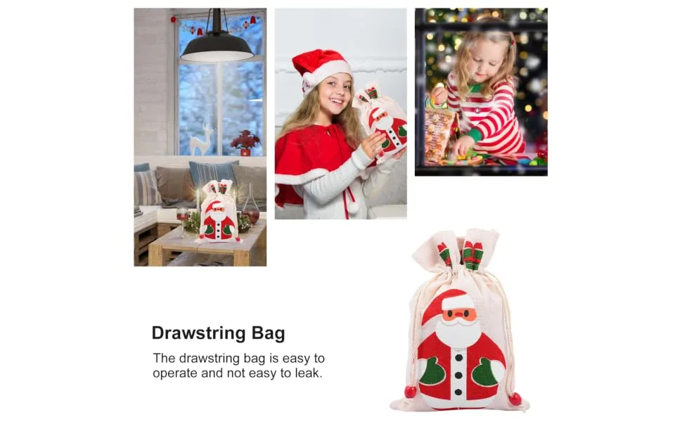 SEWOART 6pcs Pack Christmas Drawstring Bag Printing Cotton Bag 15x23cm Assorted Color 3 - product information 5