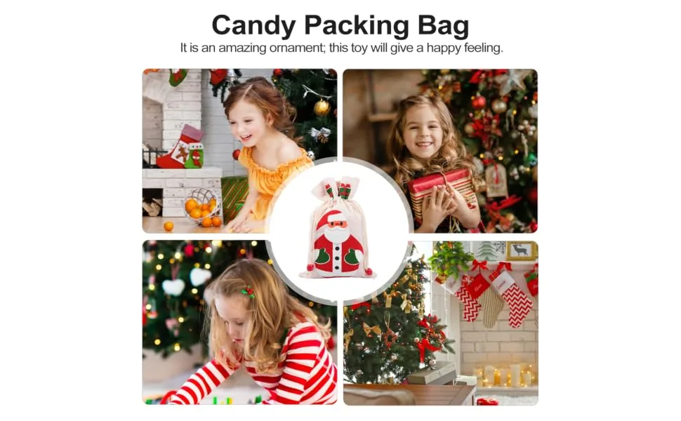SEWOART 6pcs Pack Christmas Drawstring Bag Printing Cotton Bag 15x23cm Assorted Color 3 - product information 6