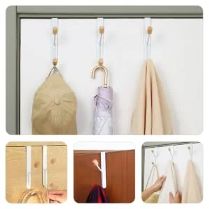 Outanaya 2pcs No Punching Door Hook Entryway Wall Hanger Metal Hanging Hooks Double Flowerpot Clothing Iron - product information 1