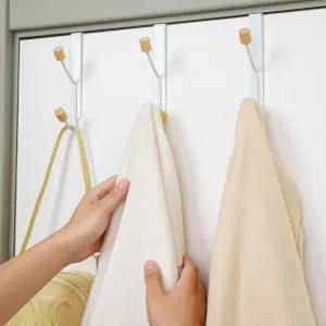Outanaya 2pcs No Punching Door Hook Entryway Wall Hanger Metal Hanging Hooks Double Flowerpot Clothing Iron - product information 2