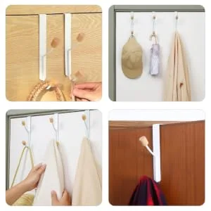 Outanaya 2pcs No Punching Door Hook Entryway Wall Hanger Metal Hanging Hooks Double Flowerpot Clothing Iron - product information 5