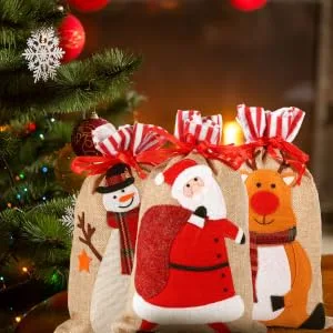 Gogogmee Party Snack Pouch 3 Pcs Christmas Storage Bag Candy Bags Gobstoppers Candy Christmas Drawstring Bag Decorative Items 30X18CM Assorted Color - product information 6