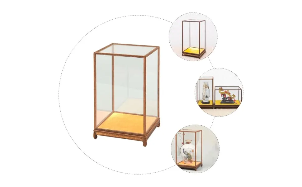 ORFOFE Box Wood Carving Glass Cover clear display stand buddha display stand Display Accessory toy shelf 17x12cm Assorted Color - product information 1