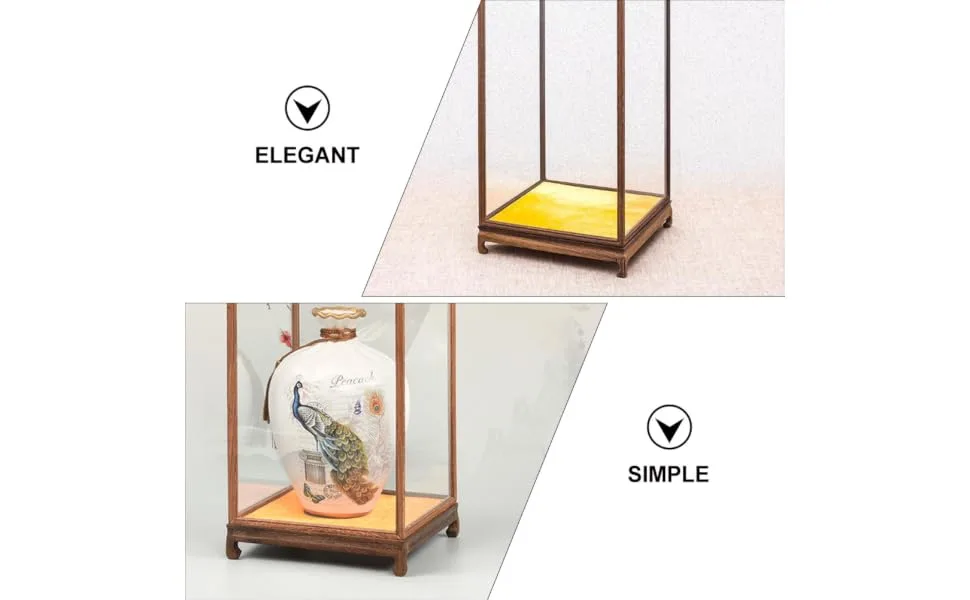 ORFOFE Box Wood Carving Glass Cover clear display stand buddha display stand Display Accessory toy shelf 17x12cm Assorted Color - product information 4