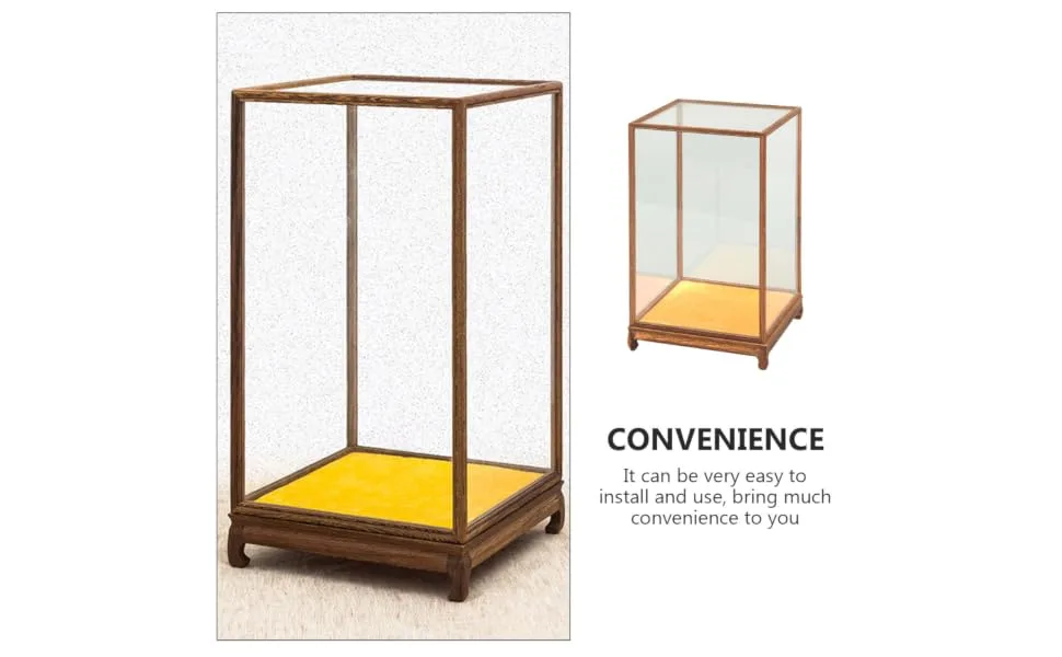 ORFOFE Box Wood Carving Glass Cover clear display stand buddha display stand Display Accessory toy shelf 17x12cm Assorted Color - product information 7