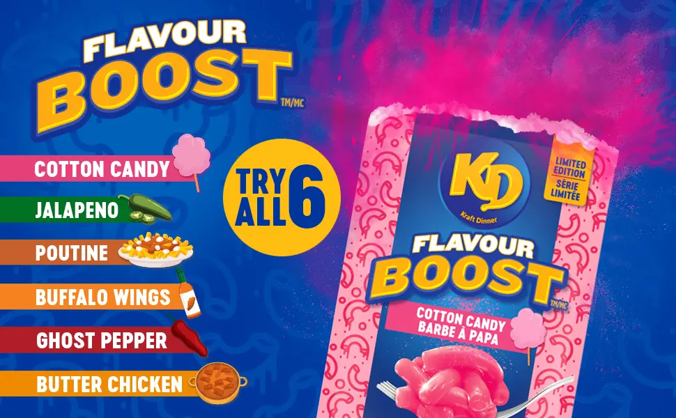Kraft Dinner Simply 100% Whole Wheat Original Macaroni & Cheese 200g - KD Flavour Boost Cotton Candy Jalapeño Poutine Buffalo Wings Ghost Pepper Butter Chicken