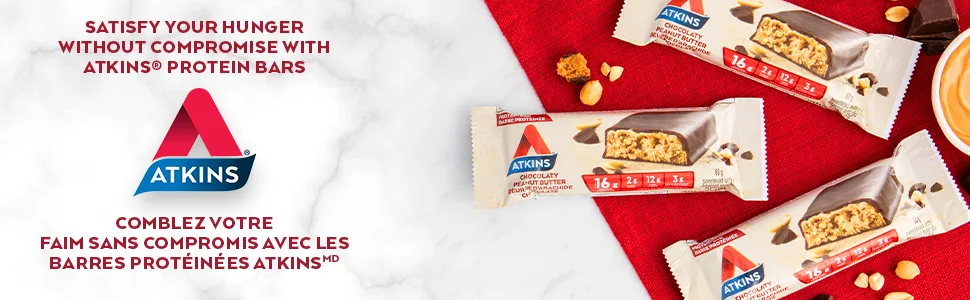 Atkins Protein Bars - Chocolaty Peanut Butter Low Sugar Keto Friendly High Protein High Fibre 2g Sugar 3g Carbs 5ct - Atkins