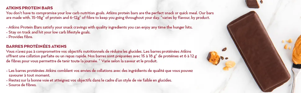 Atkins Protein Bars - Chocolaty Peanut Butter Low Sugar Keto Friendly High Protein High Fibre 2g Sugar 3g Carbs 5ct - Choc PB