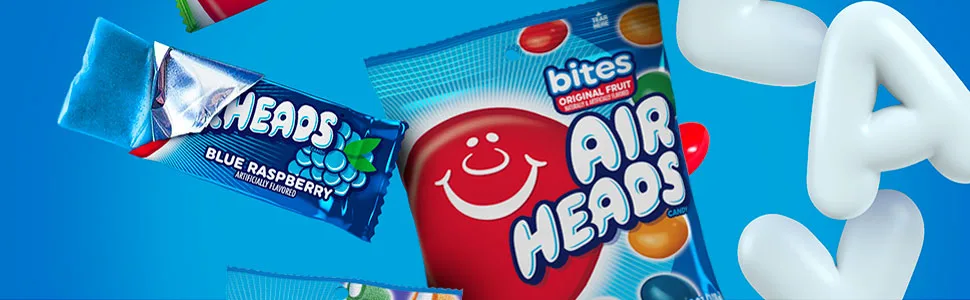 Airheads Candy, Assorted Flavors, 5 Individually Wrapped Full Size Bars per Pack, Box of 18 Packs - bar and bites