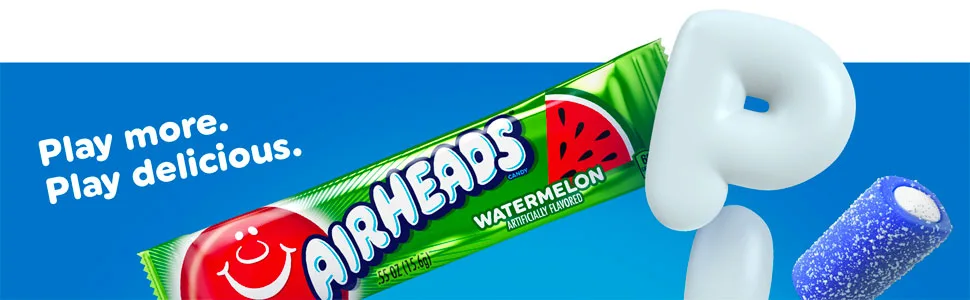 Airheads Candy, Assorted Flavors, 5 Individually Wrapped Full Size Bars per Pack, Box of 18 Packs - play more