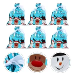 SEWOART 6 Pcs Biscuit Drawstring Bag Candy Bags Santa Bags Drawstring Candy Bag Child Christmas Bag - product information 6