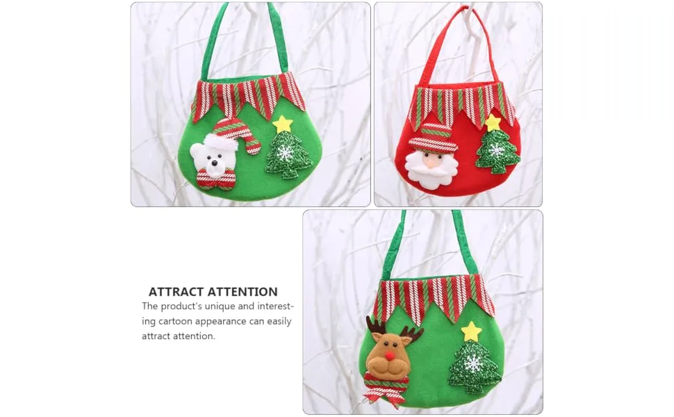 ORFOFE 3pcs Christmas Bag Candy Bags Present Bag Candy Pouch Xmas Tote Bag Cloth Party Supplies - product information 5