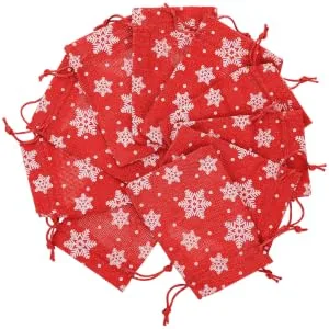 COLLBATH 10pcs Snowflake Burlap Bag Christmas Bags Candy Christmas Pouch Drawstring Storage Rack 14X10X0.3CM Red - product information 3
