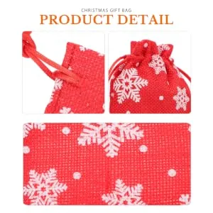 COLLBATH 10pcs Snowflake Burlap Bag Christmas Bags Candy Christmas Pouch Drawstring Storage Rack 14X10X0.3CM Red - product information 5