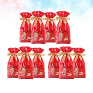 SEWOART 10pcs Christmas Drawstring Bags Red Bags for Elk Christmas Bags Candy Bag Snowflake Crisp - product information 2