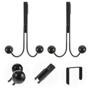 NAMOARLY 2pcs Double Hook Wall Mounted Clothes Rack Door Clothes Hangers Punch- Hook Back Door Nail 14x9cm Black - product information 2