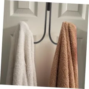 NAMOARLY 2pcs Double Hook Wall Mounted Clothes Rack Door Clothes Hangers Punch- Hook Back Door Nail 14x9cm Black - product information 4