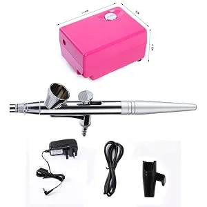 Airbrush Makeup Set Pinkiou Air Brush Kit for Face Paint with Mini Compressor 0.4mm Needle and Nozzle Nail Body Paint SP16 (RED) - product information 4