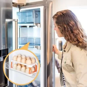 KOMBIUDA Box Egg Carton Eggs Deviled Egg Tray with Lid Kitchen Egg Container Side Door Refrigerator re-usable White 22.3X10.1X8.9CM - product information 3