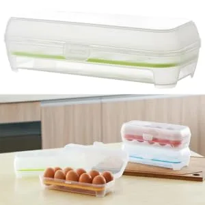 2pcs 10 Eggs Portable Refrigerator Clear Storage Bin with Lid Egg Holder Storage Box re-usable Green 24.5*10.5*7cm - product information 3