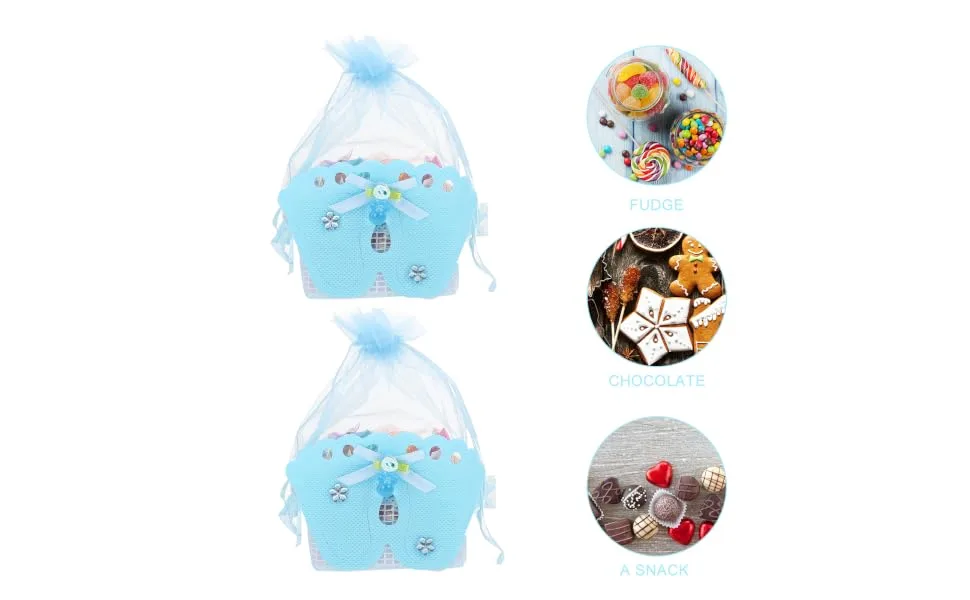 BUTIFULSIC 12pcs Candy Bag Baby Products Packing Pouch Linen Wrappers Bag European Style Bride 7.5X4.5X13 Blue - product information 2
