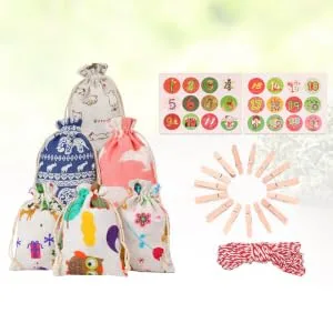 RORPOIR 51pcs Christmas Countdown Calendar Christmas Calendar Pouch Christmas Hanging Halloween Burlap Bag - product information 1