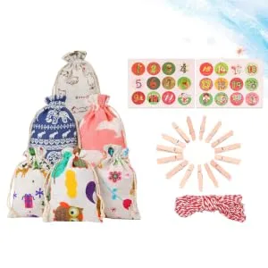 RORPOIR 51pcs Christmas Countdown Calendar Christmas Calendar Pouch Christmas Hanging Halloween Burlap Bag - product information 4