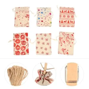 KOMBIUDA 24pcs Countdown Candy Bag Burlap Bags 24 Days Christmas Advent Bags Christmas Candy Bag Wreath - product information 4