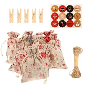 KOMBIUDA 24pcs Countdown Candy Bag Burlap Bags 24 Days Christmas Advent Bags Christmas Candy Bag Wreath - product information 5