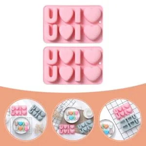 GOOHOCHY 2pcs Valentine's Day Cake Mold Donut Cake Pan Cake Number Birthday Baking Accessory 3D Handmade Soap 19.9x12.6cm Pink - product information 2
