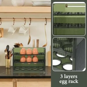 WHAMVOX Egg Storage Box Egg Holder for Fridge Refrigerator Door Egg Rack Storage Rack Egg Tray re-usable Green 26.00X20.00X10.00CM - product information 6