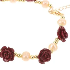 COLLBATH Bracelet The Girlfriend Birthday Flower Bracelet Alloy Miss Red Rose Wrist Chain - product information 1