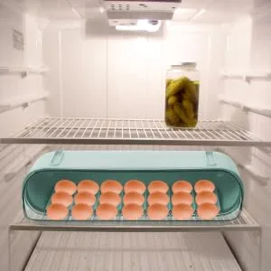 BUGUUYO 1 Pc Slide Egg Collection Food Serving Tray Refrigerator Egg Drawer Double Layer Food Container Green 28.5X15CM - product information 3