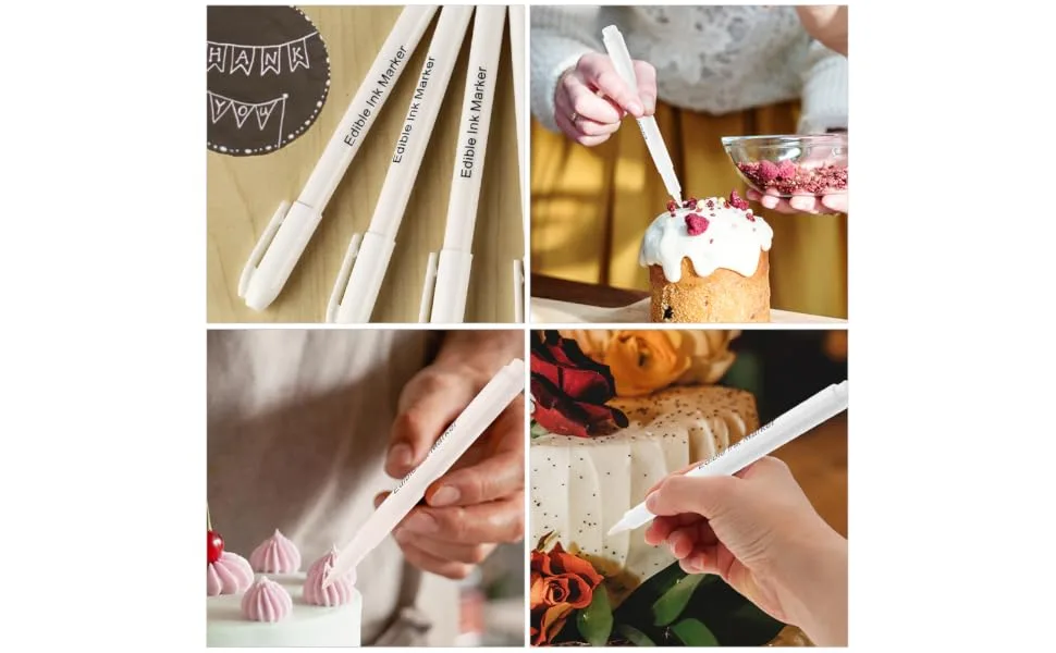 VINTORKY 4pcs Baking Pigment Pen Cakes Biscuits Edible Markers for Cookie Biscuit Marker Plastic White - product information 3