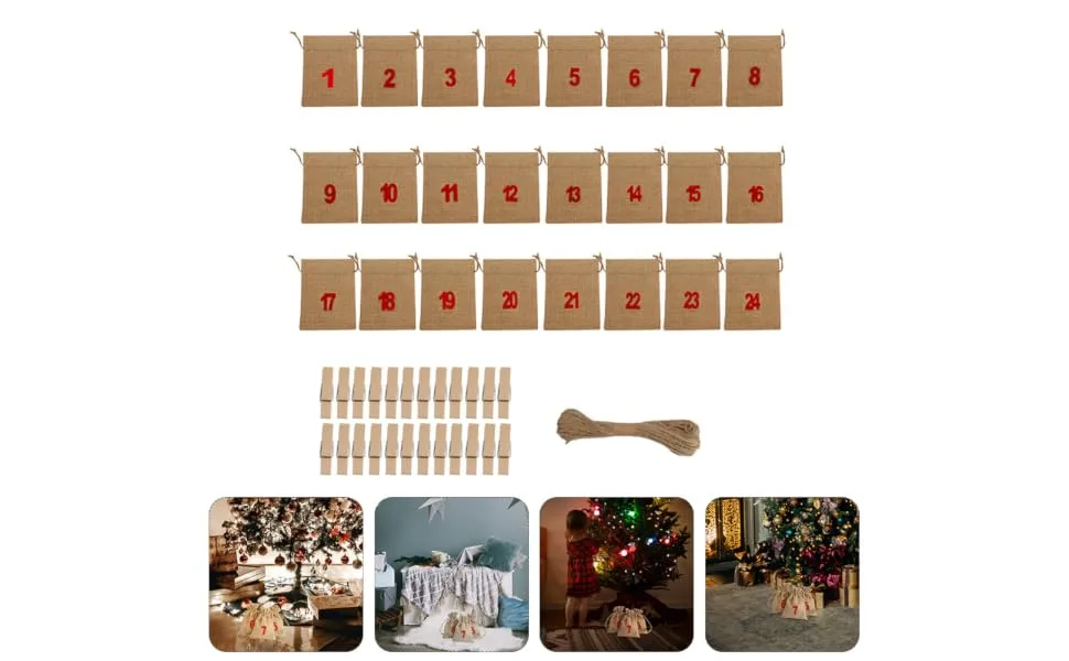 HAPINARY 24pcs Christmas Sack Candy Bags Advent Calendar Linen-like Cloth with Non-woven Lining - product information 3