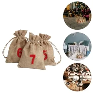 HAPINARY 24pcs Christmas Sack Candy Bags Advent Calendar Linen-like Cloth with Non-woven Lining - product information 6