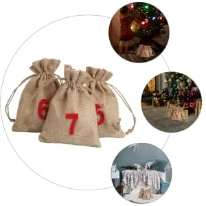 HAPINARY 24pcs Christmas Sack Candy Bags Advent Calendar Linen-like Cloth with Non-woven Lining - product information 7