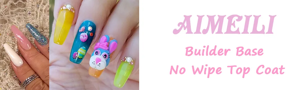 AIMEILI Gel Nail Polish Builder Base and No Wipe Top Set Soak Off U V LED Gel Nail Lacquer - builder gel